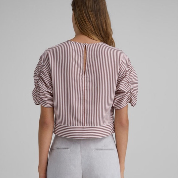 Club Monaco ruffle short-sleeve striped cropped top size small - Picture 4 of 10